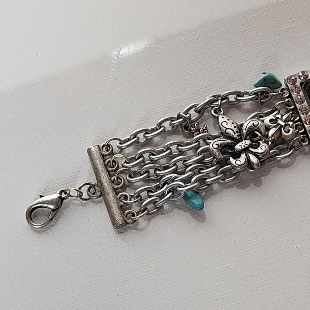 Multi-Chain Silver Statement Bracelet Rhinestone … - image 3